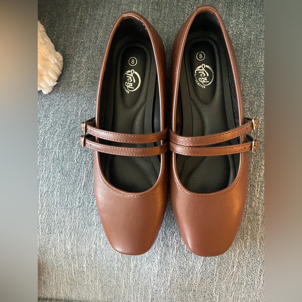 Amazon Women's Brown Double-Strap Mary Jane Flats
